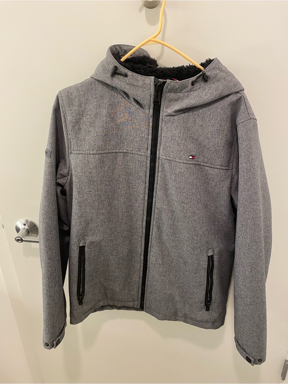 Tommy Hilfiger Gray Hooded Softshell Jacket with Sherpa Lining